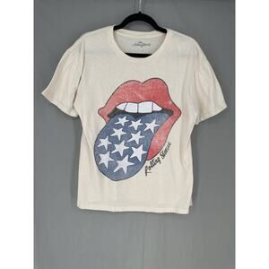 Rolling Stones Shirt Womens Large Cream Red Blue Graphic Tee Music Band America